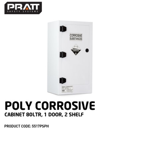 PRATT WHITE POLY CORROSIVE CABINET 80LTR 1 DOOR 2 SHELF